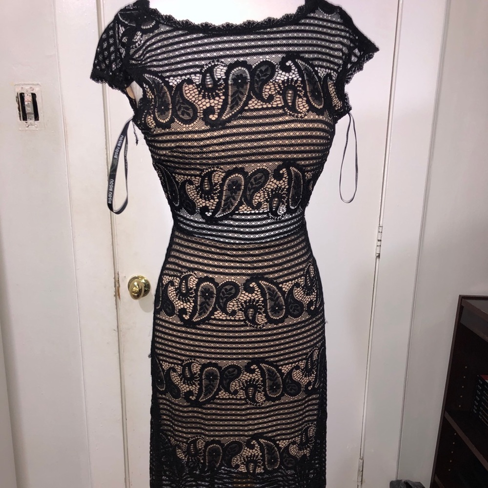 Long lace Dress black and beige